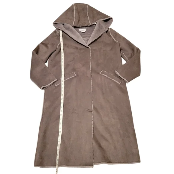 For the Republic Long Length Faux Suede Fur Lined Coat with Hood Gray Size Small - Picture 6 of 11